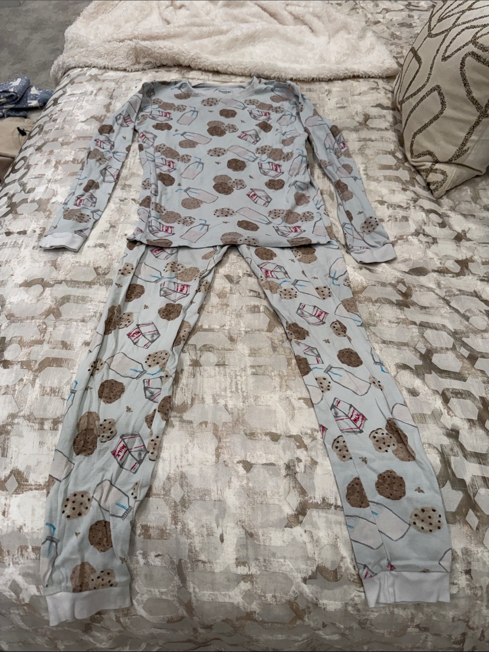 Kids Light Blue Cookie & Milk Cartoon Pajama Set